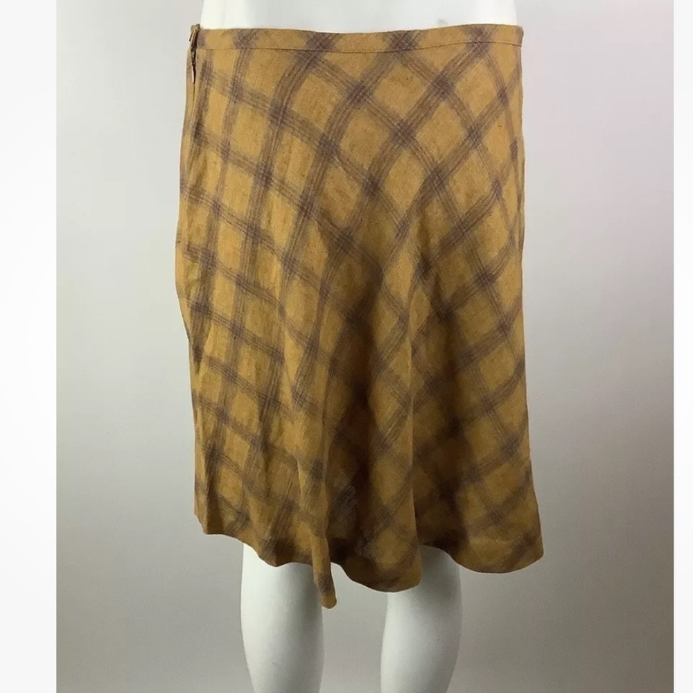 Vintage 90's Mark Shale Sz 12 100% Linen Flare Orange Plaid Skirt Zip Closure - Picture 5 of 7